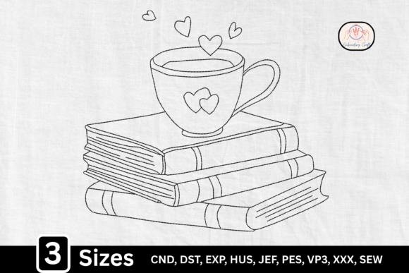 Line Art Coffee Cup on Book Stack