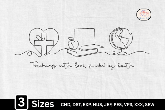 Line Art Heart Cross Christian Teacher